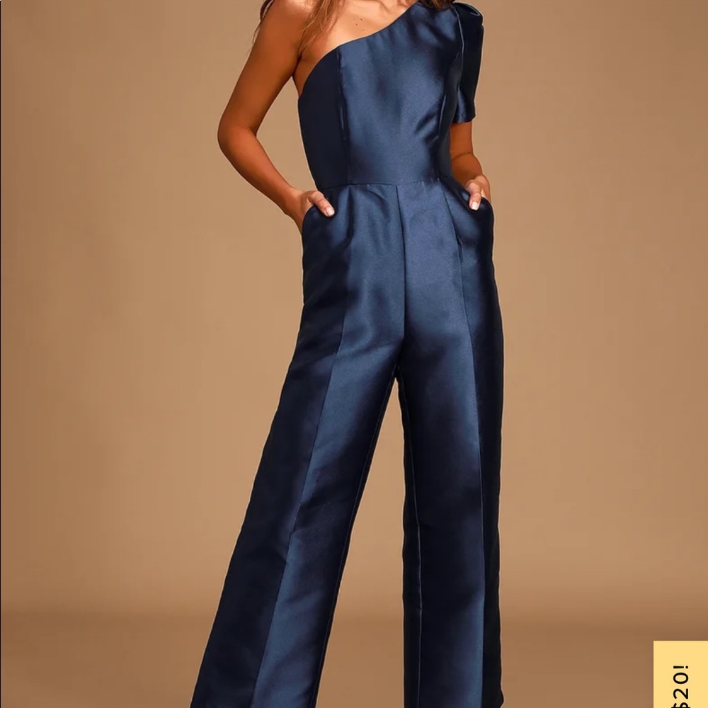 Lulus navy one shoulder jumpsuit